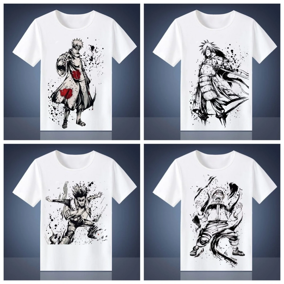 Naruto 3D Short-sleeved T-shirt for Men, Trendy Brand for Students, Couple Anime Merchandise, Watercolor Pain, Popular Class