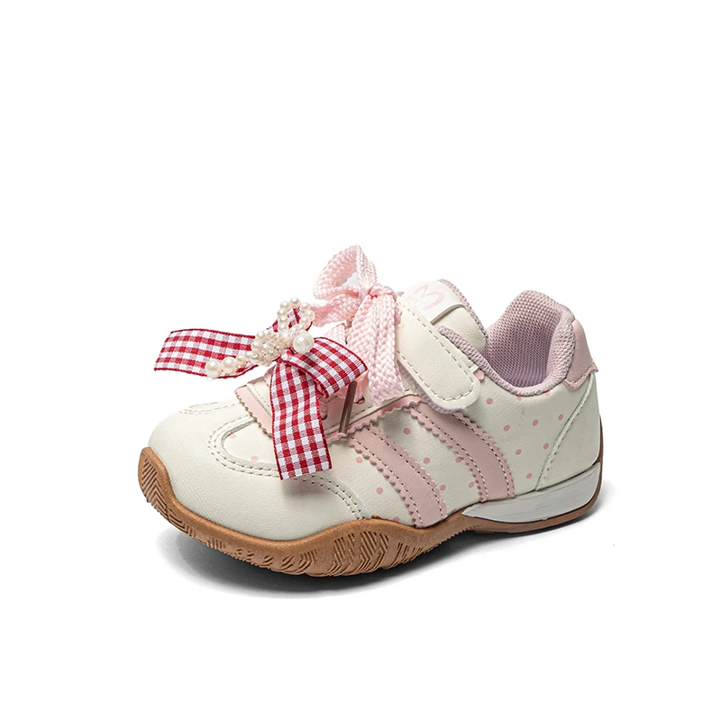 Toddler Girls Sneakers Cute Bow Decor Casual Trainers, Non-Slip Rubber Sole Hook and Loop Kids Retro Running Shoes Lightweight