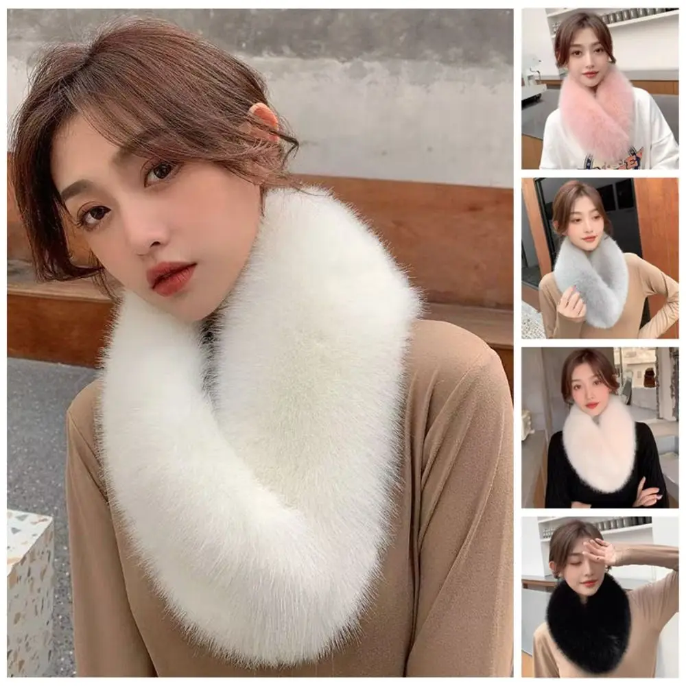 Fashion Double Sided Scarf Windproof Loop Circle Design Fur Collar Trim Detachable Thick Warm Furry Neck Stole Daily Cold Proof