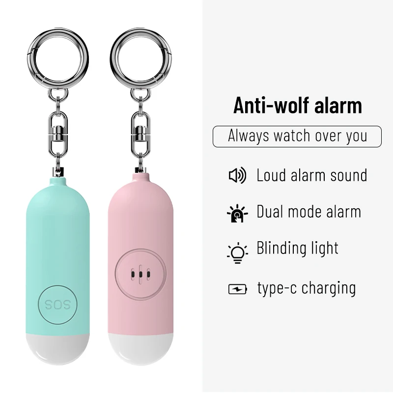 Emergency SOS Siren 130dB Personal Alarm Bright LED Flashlight Compact Self-Defense Safety Keychain for Women, Kids, and Seniors