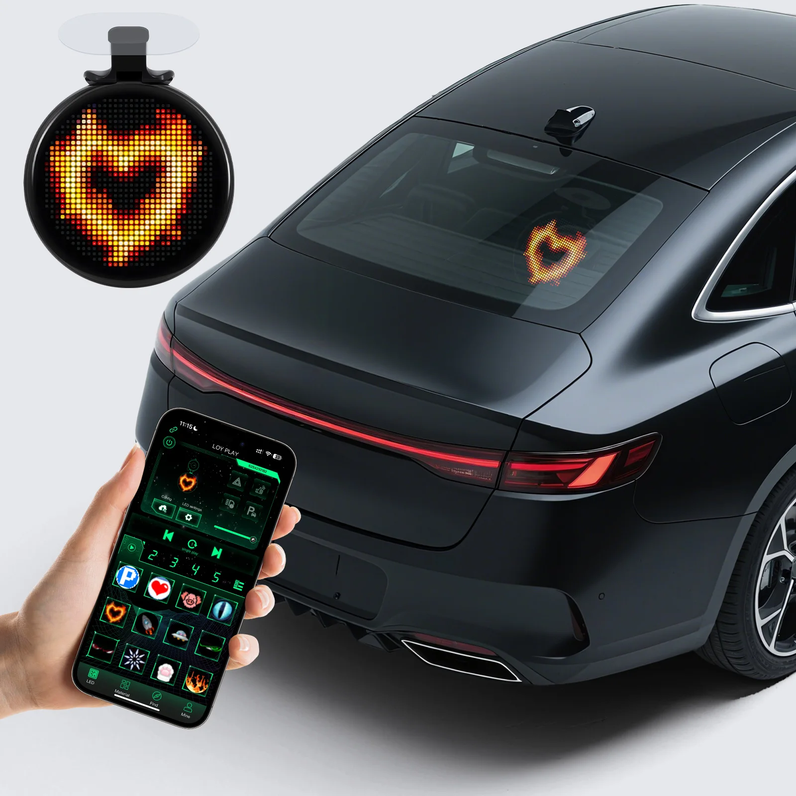 Rotundity LED Display Screen Programmable Lamp CarInterior Car APP Control Rear Windshield Display Pixel Art Display