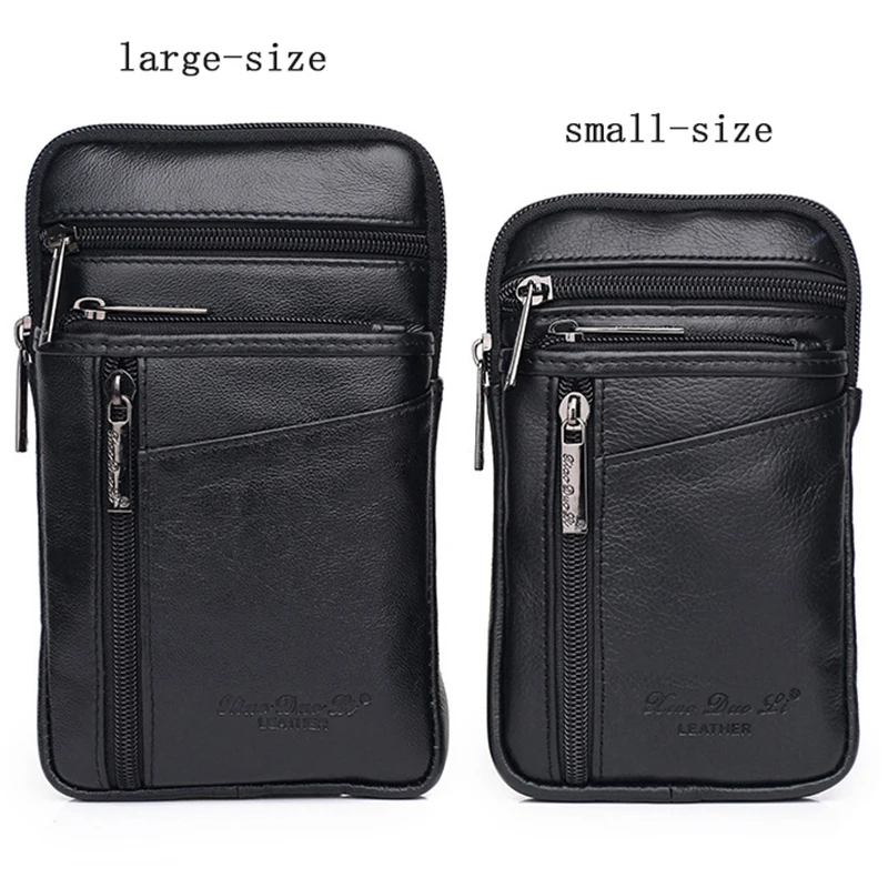 Genuine Leather Men Mini Cross body Shoulder Fanny Bags Casual Hook Cell Mobile Phone Case Messenger Belt Bag Purse Waist Pack