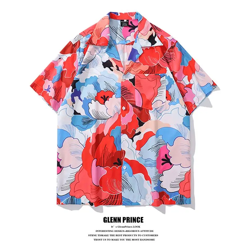 BEIANJI men clothing 2025 new Thai Hawaiian flower full print short-sleeved flower shirt men's summer casual Cuban collar shirt