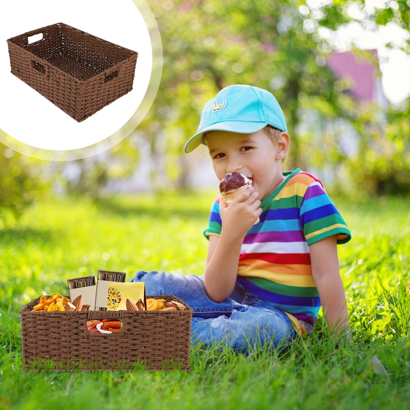 

1Pcs Premium Snack Basket Woven Fruit Bread Holder Storage Container Portable Serving Basket for Party Favor Gift Idea