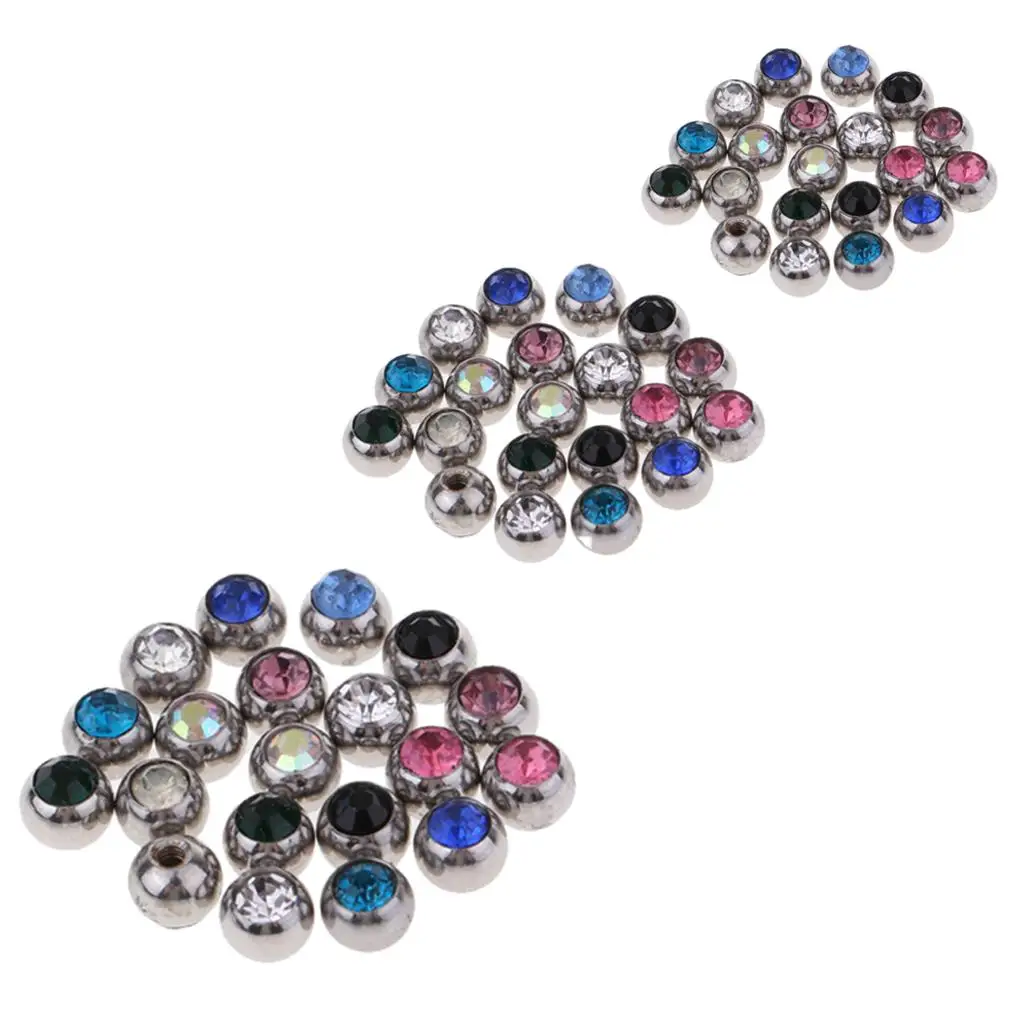 Multicolor Stainless Steel Crystal Piercing Ball Replacement Hypoallergenic Jewelry Set for Belly Nipple Ear Rings