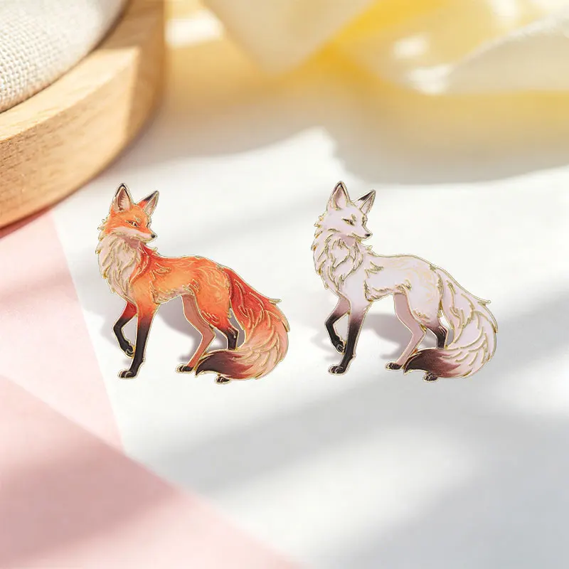 Red Fox & White Fox Mythical Animal Enamel Pin Fantasy Creature Fox Alloy Brooch Fashion Lapel Badge Bag Jewelry Gift for Friend