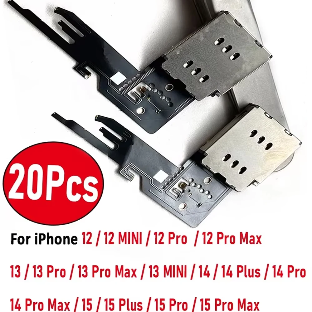 20Pcs,(Dual Card) For IPhone 12 13 mini 14 Plus 15 Pro Max Sim Card Adapter Reader Socket Slot Flex Cable Connector
