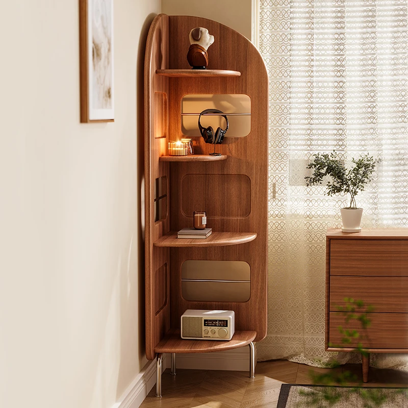 Solid wood corner shelf living room Nordic retro bookcase simple small bedroom home corner cabinet triangle cabinet