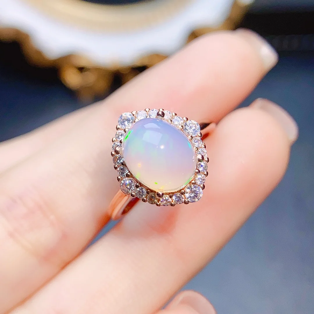 

FS Real S925 Sterling Silver Inlay 8*10 Natural Opal Ring With Certificate Fine Fashion Charm Weddings Jewelry for Women MeiBaPJ