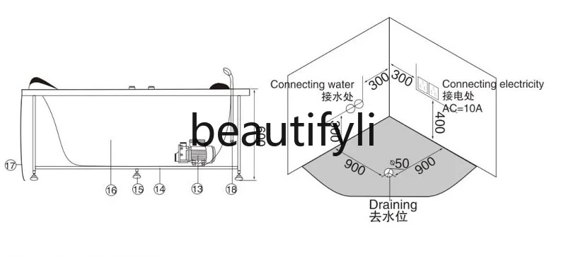 Bañera grande para masaje de Surf acrílico con forma de diamante, doble triángulo, 1,4 m, temperatura constante, NL-5191