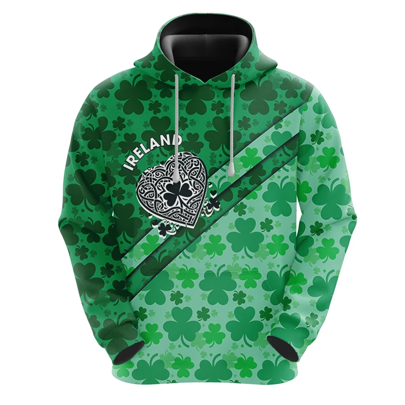 2025 Saint Patrick Day Clover Skull 3D Print Hoodie For Men Clothes Ireland Hoody Shamrocks Leprechaun Sweatshirts Tops Hoody