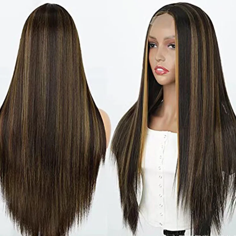 High end straight long hair, women's gradient brown wig, daily wear, suitable for all seasons