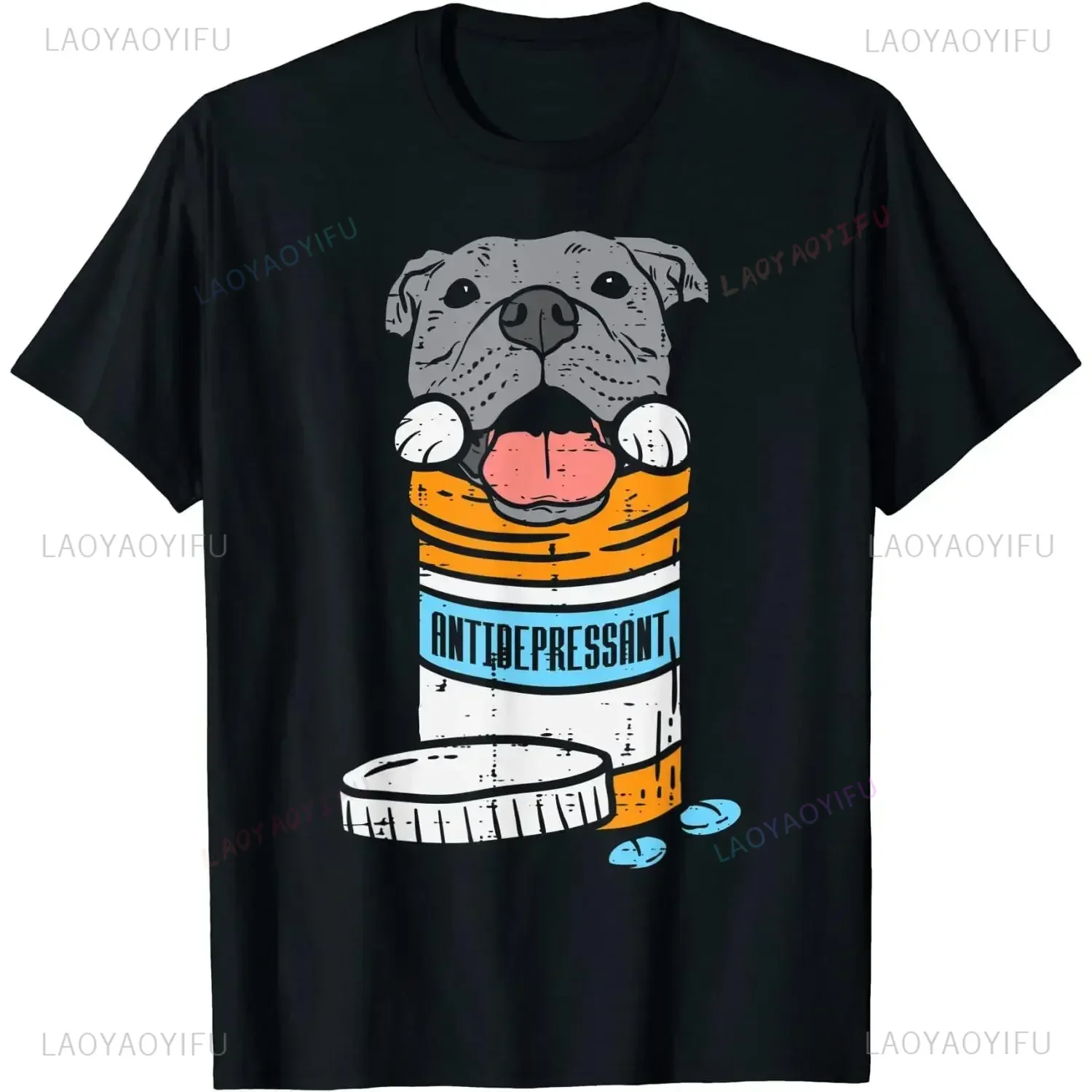Antidepressant Pitbull Funny Pitties Dog Lover Owner Gift T-Shirt Woman Man Summer High Quality Cotton Loose Graphic T Shirts