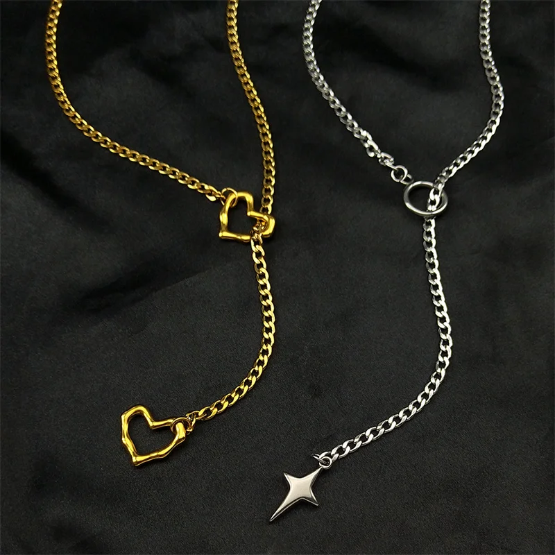 Herz-O-Ring Lange Kette für Damen und Herren Punk-Rock-Halskette Edelstahl Schlüssel-Schloss-Halsketten Verstellbare Y-Halskette Schmuck Geschenk – Detail 5