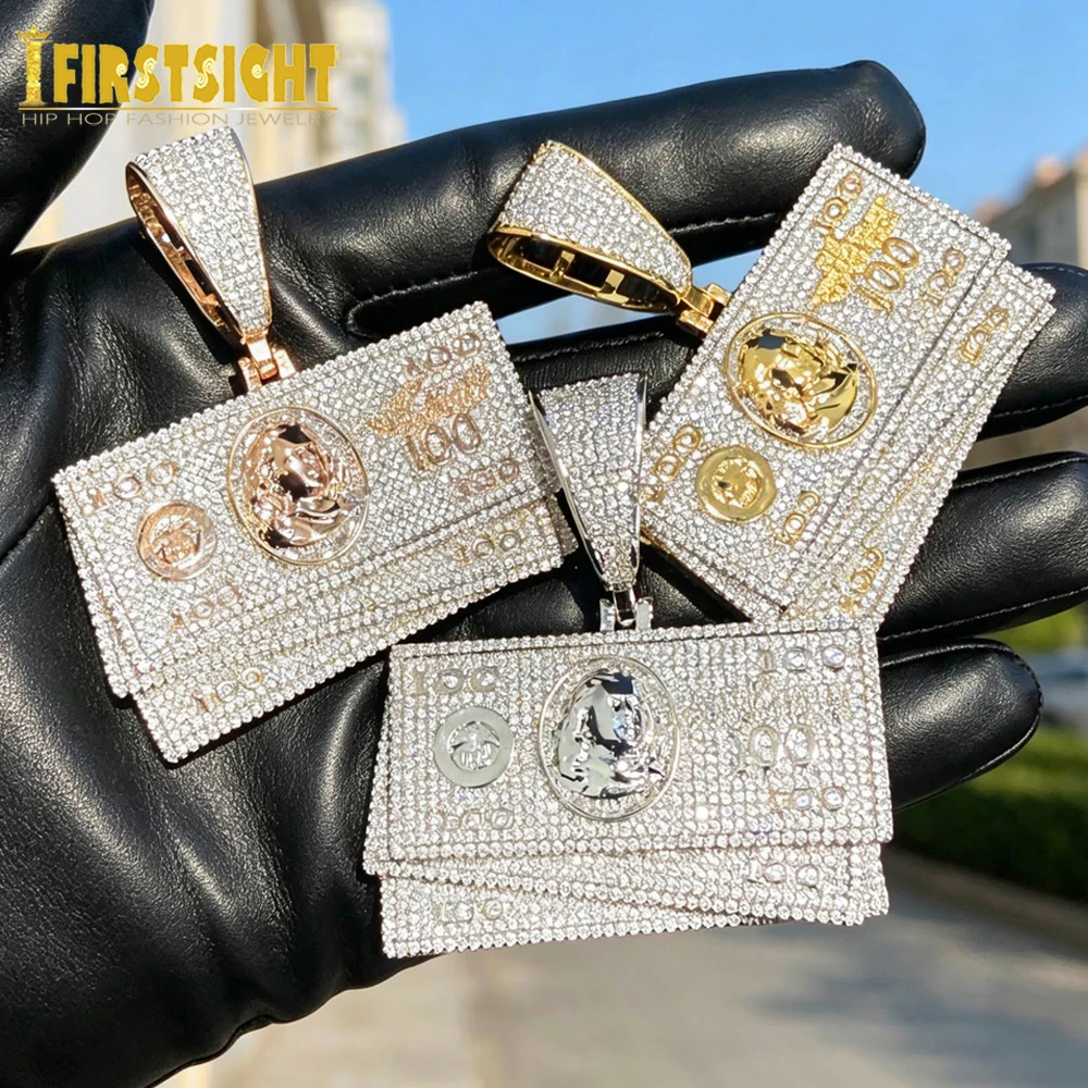 

2026 New Hip Hop Micro Paved Zircon Gold Color Banknotes Necklaces Men Women Iced Out US Dollar Money Sign Jewelry Gifts