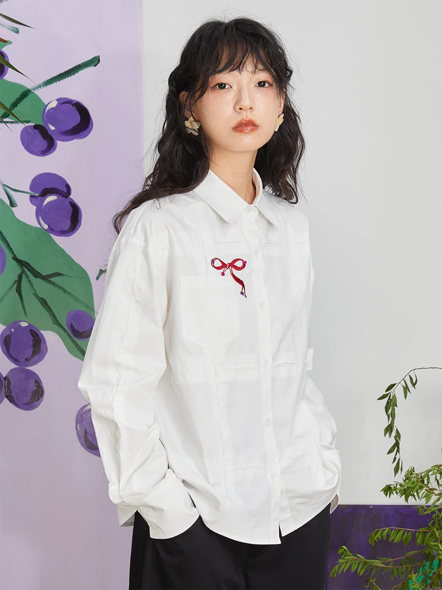

HH Original Design Long Sve White irt Embroidered Knot Pattern Cut Frayed Design Cotton Collar Button up