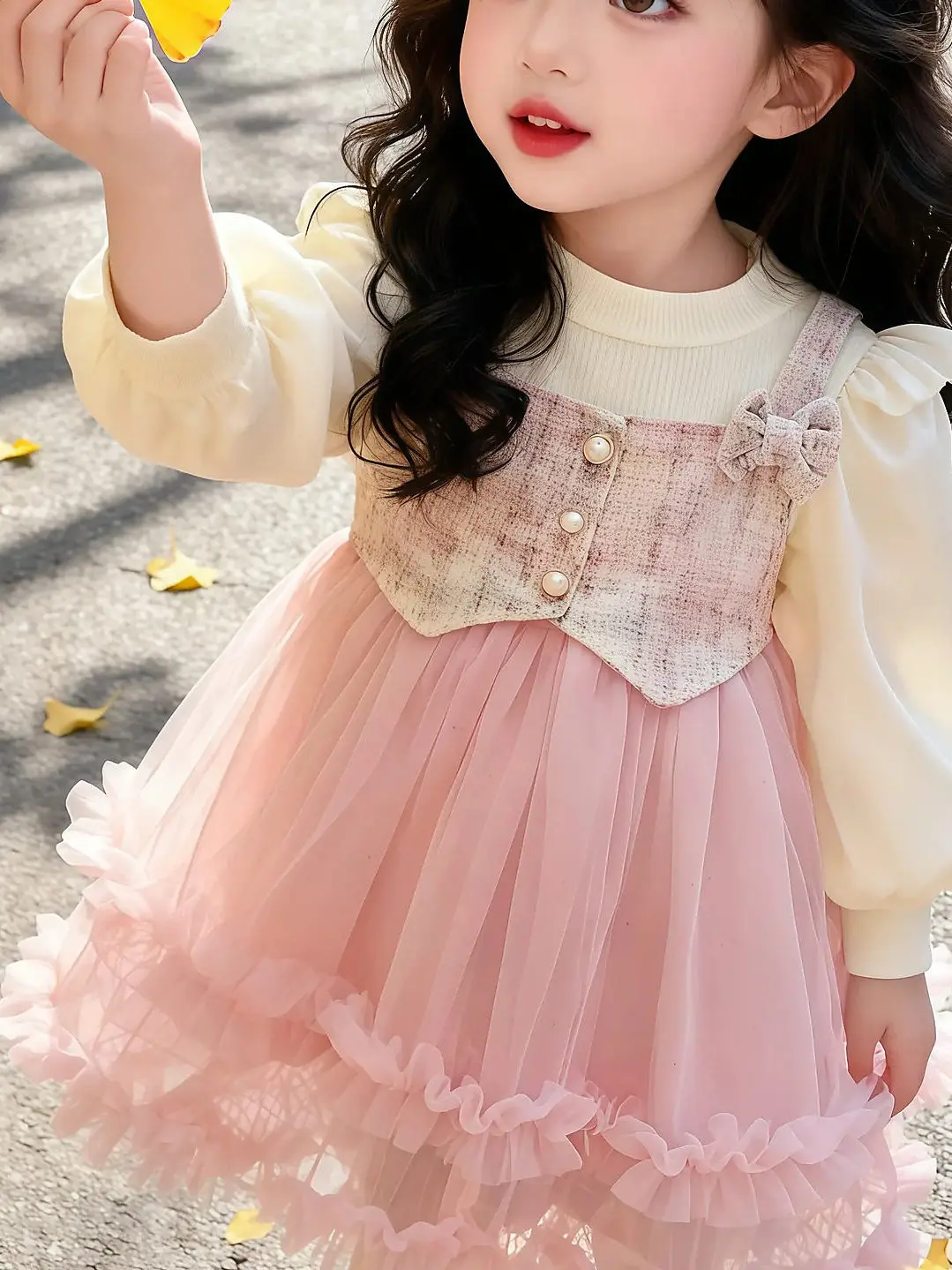 Princess Style Birthday Girl's Dress Autumn Winter Puffy Tulle Skirt Baby Piano Performance Fashionable  Child Clothing