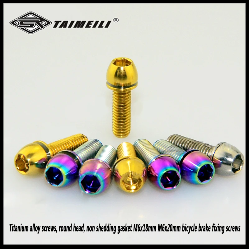Titanium alloy screws, round head, non shedding gasket M6x18mm M6x20mm bicycle brake fixing screws