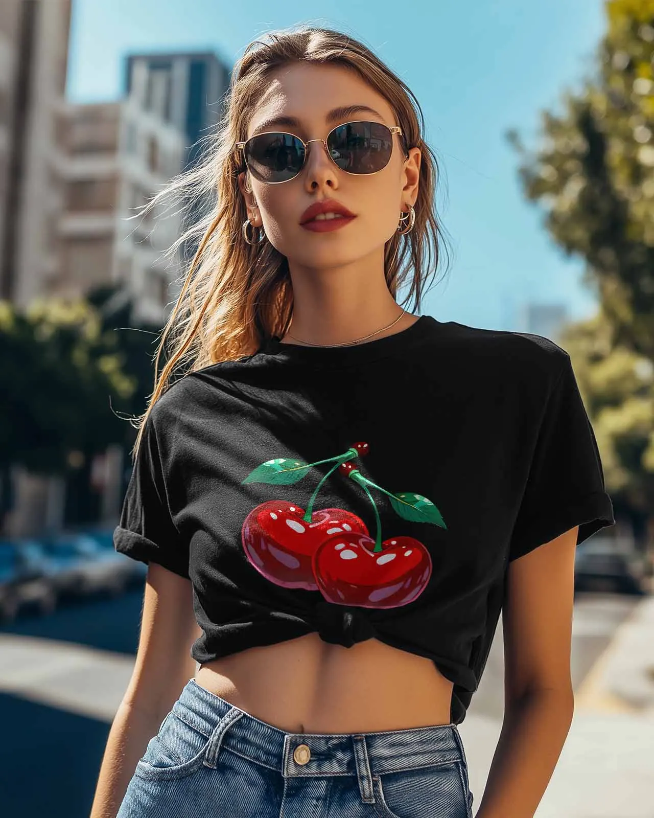 Cherry Cartoon T-Shirt Lover Gift Sweatshirt Fitness T-shirt Short Sleeve O-neck Clothing Tops