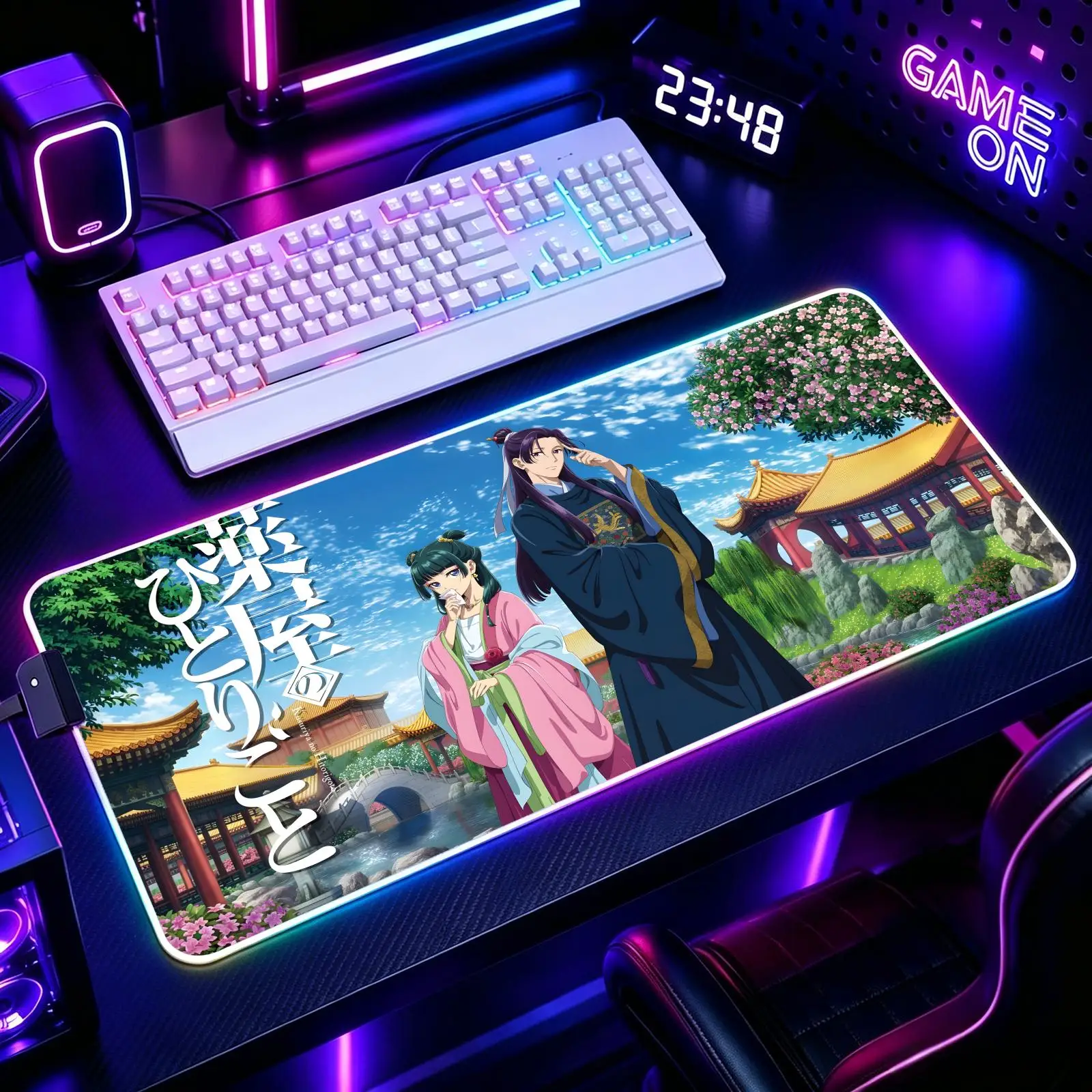 Mouse Pad RGB Color Changing Gaming Mouse Pad, Stitched Edges, XXL Large Keyboard Desk Mat The Apothecary Diaries