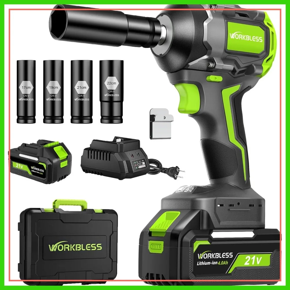 

850Nm Brushless Cordless Impact Wrench Kit, 20V 4Ah Battery, Variable Speed, 4 Sockets for DIY
