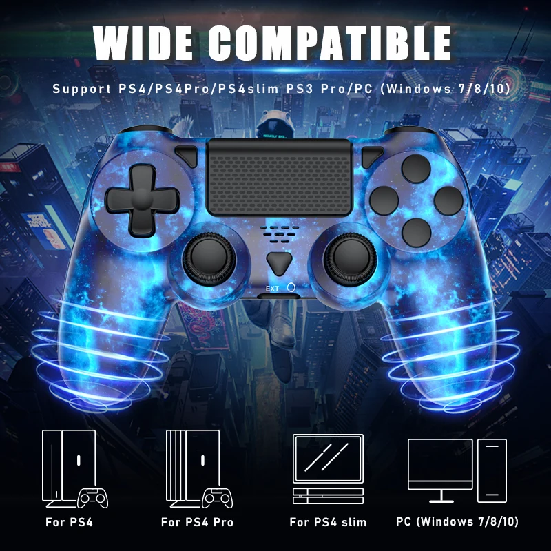 For PS4 Wireless Controller Vibration Trubo BT Gamepad For PC/IOS/Android/Win/MAC Console Remote Game Joystick-Blue/Red Universe