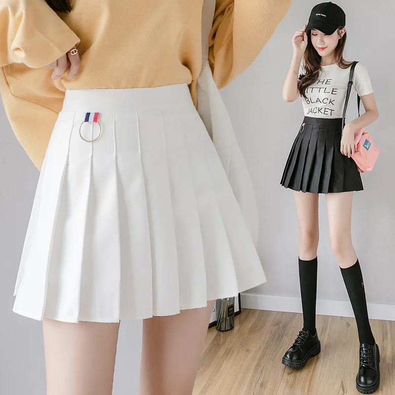 Gefaltetes Rock Student 2022 Frühling Sommer Preppy Weiß Schwarz Kurzen Rock Nette Koreanische Damen High-taille EINE Linie Röcke asiatische Größe