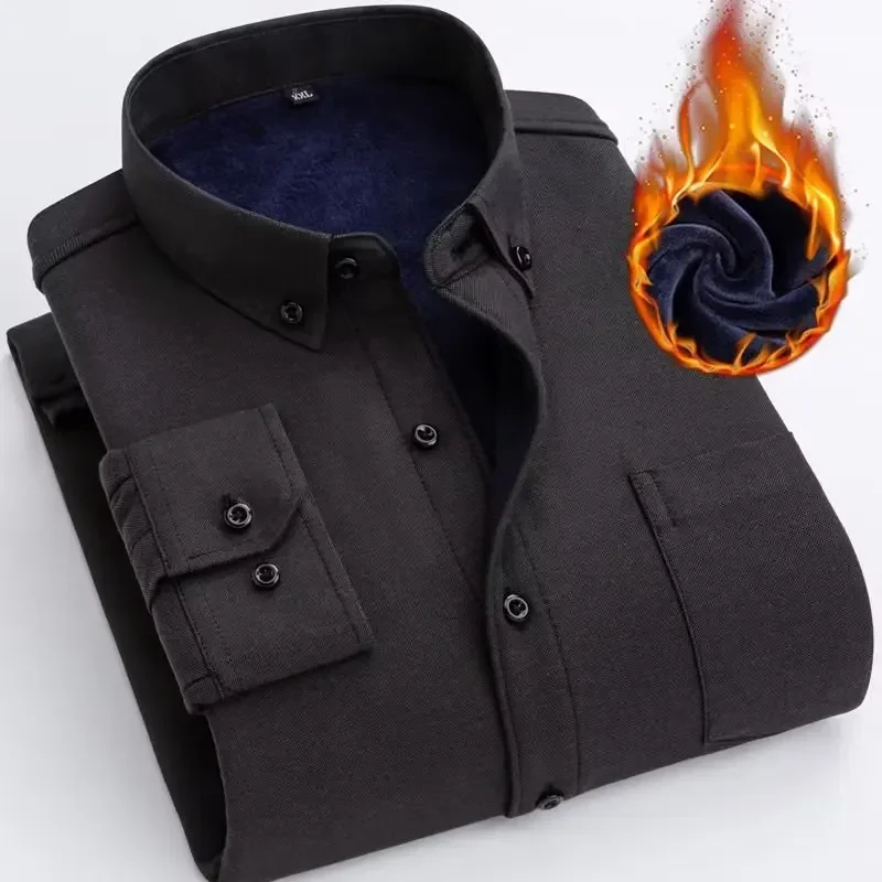 جديد ربيع 2025 قميص أكسفورد رجالي بأكمام طويلة مبطن بالصوف قميص عمل متعدد الاستخدامات للتخسيس وكسب الوزن سترة عصرية #2