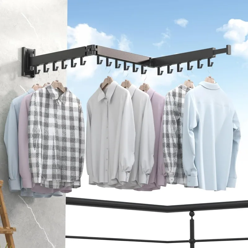 Aluminium Retractable Folding Indoor Wall Mounted Hanger Folding Retractable Dryer Space Saver Laundry Clothes Drying Rack