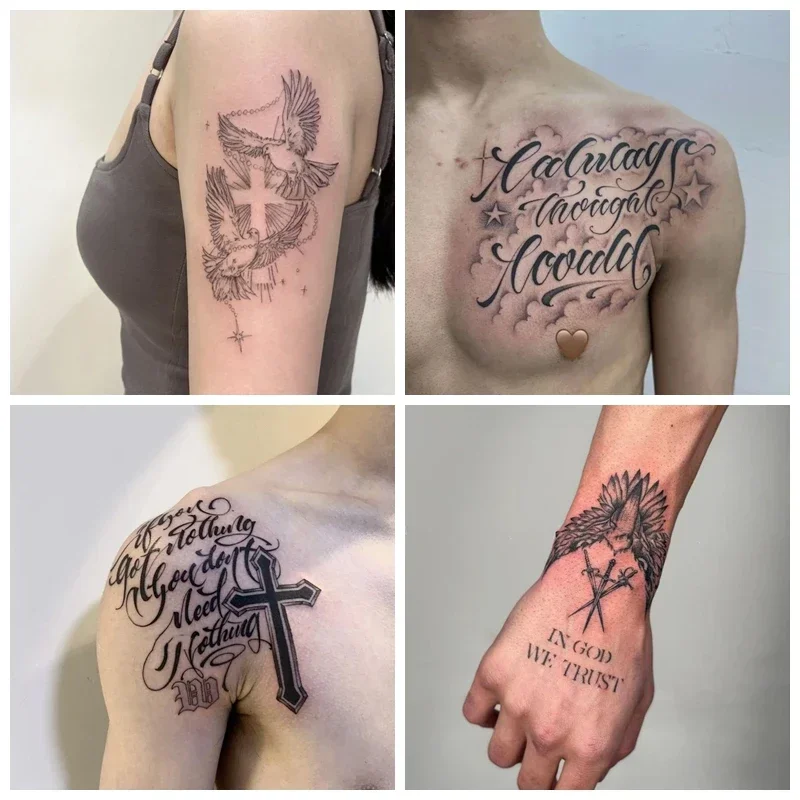 

15 Stlyes Biblical Text Temporary Tattoos The Cross of Jesus Waterproof Fake Tattoo Sticker Tatoo Body Sticker Last for 15 Days