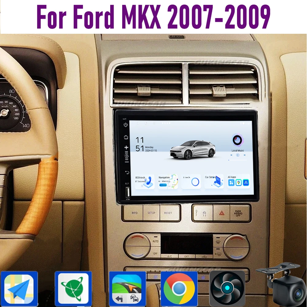 

GPS 7" For Ford MKX 2007-2009 CarPlay Android 15 Car Radio WIFI Multimedia Player Head Unit Google Map Camera 4GB+64GB