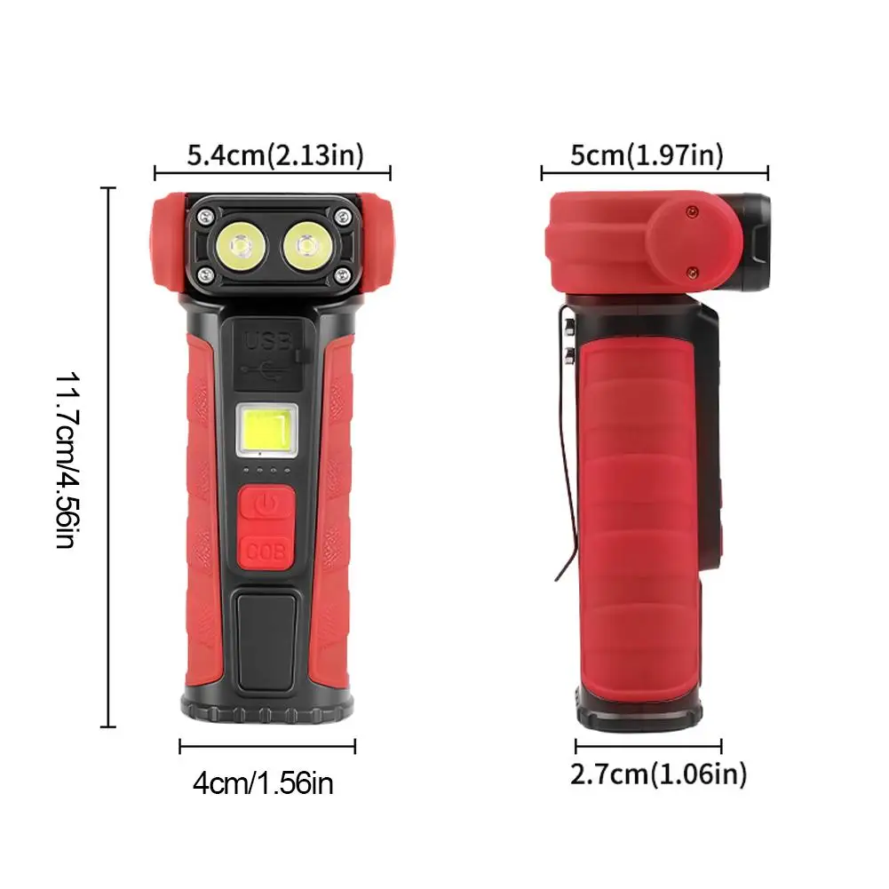 ضوء عمل COB صغير محمول مع رأس مصباح قابل للدوران، شفط مغناطيسي من النوع C، شحن سريع، مشبك متعدد الوظائف مقاوم للماء