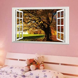 Multiple Styles of Autumn View Mural for Home Decoration Beautify Room Window Art Countryside Field Big Trees Vinyl Wall Sticker