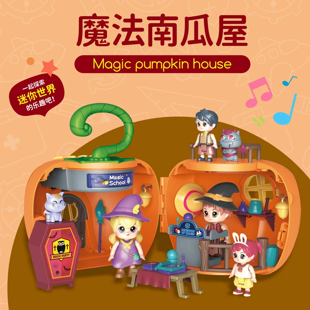 Creative Magic Pumpkin House With Music Light Halloween Decoration Kawaii Doll Diy Assemble Funny Toy Kids Gift Scene Model