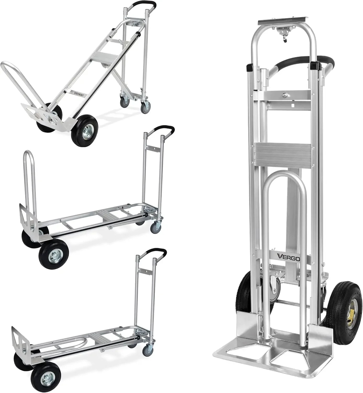 Vergo Industrial Convertible Hand Truck - AS7A2 Heavy Duty Aluminum 3 in 1 Dolly (750 lb Capacity) Lightweight Frame, Ergonomic