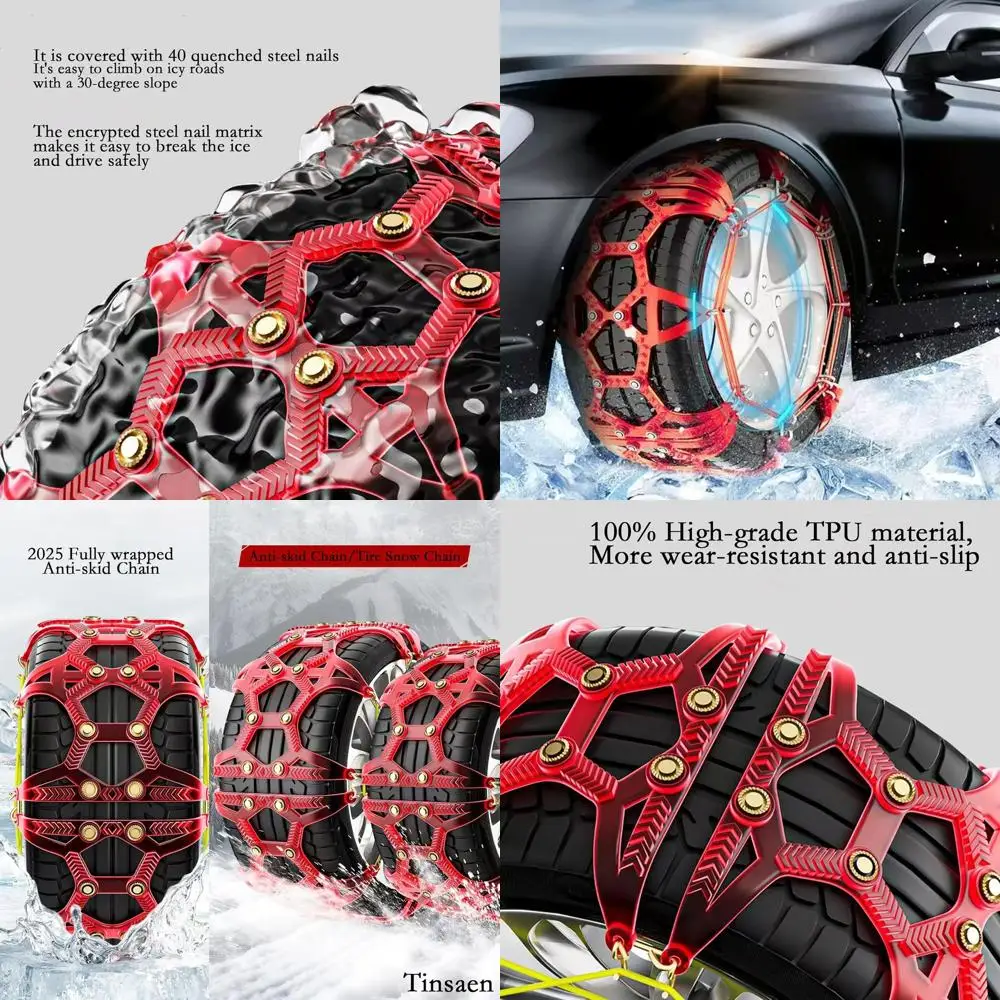 Car Snow Tire Chains Heavy Duty Anti Skid Winter Wheels Chain, Emergency Non-Slip Reusable Thickening TPU Material, Set of 2