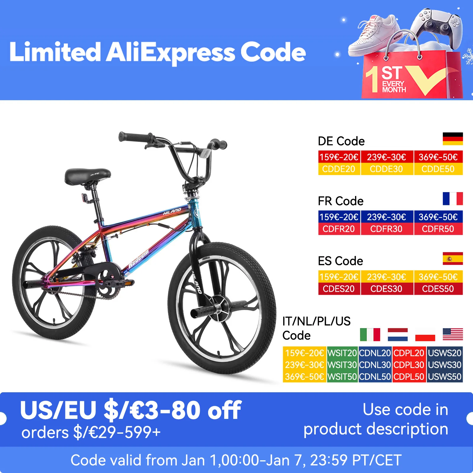 Hiland 20 Inch Kids BMX Bike for Boys Girls Ages 5-12, 360 Degree Rotor Freestyle, 4 Pegs Single Speed Kid’s BMX Bicycle