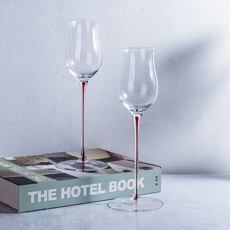 

2pcs Handmade Crystal Flared Wine Glass Red Rod Sweet Whiskey Tasting Glass for Enhanced Aroma And Flavor Experience