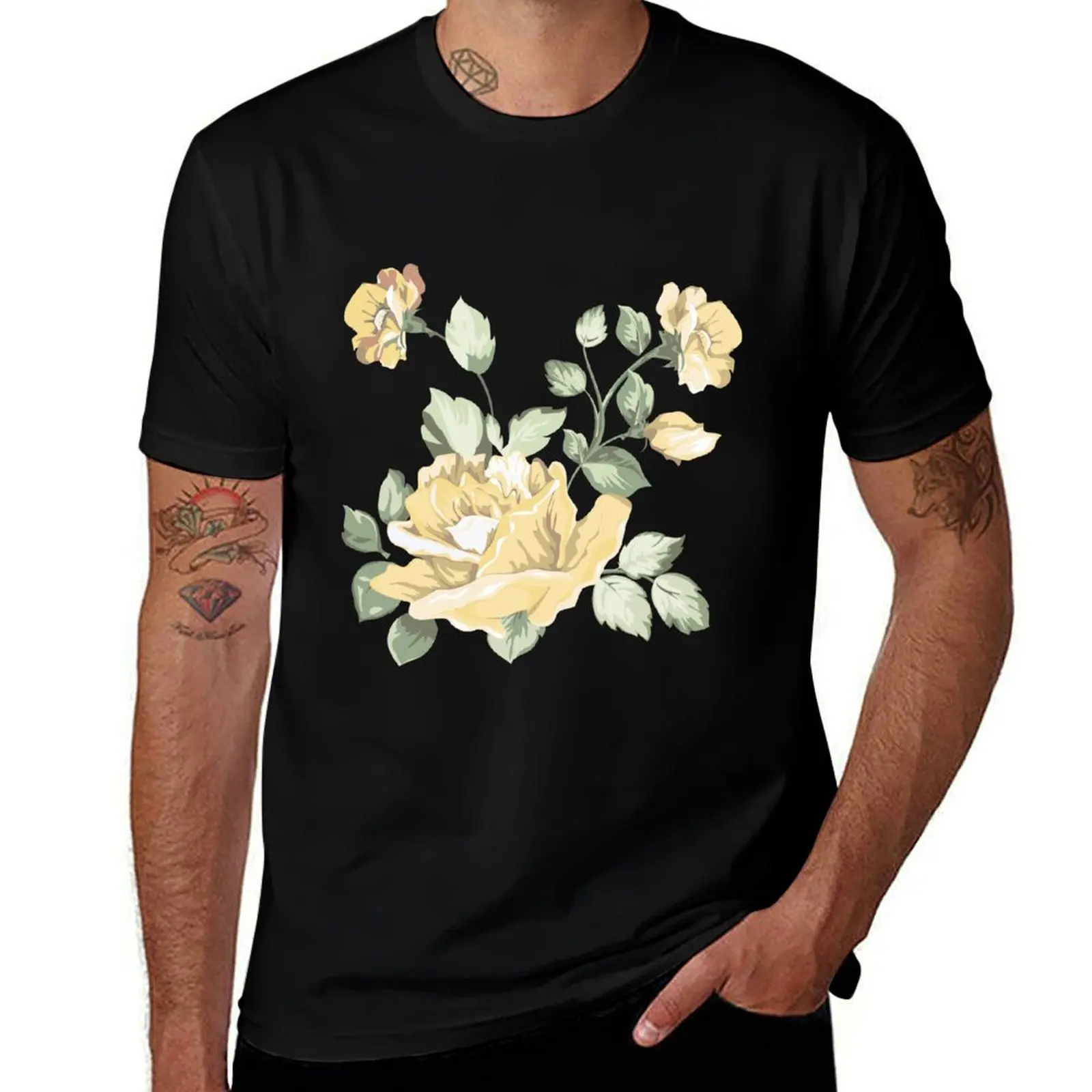 

Винтажная футболка с забавным дизайнерским цветком для рубашек, желтая футболка с рисунком, мужская футболка, акварельная рубашка