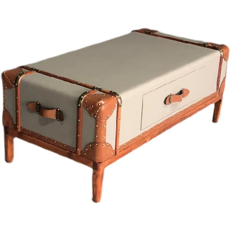 

Medieval leather case coffee table coffee table retro industrial style American suitcase cafe club