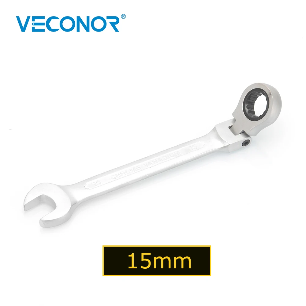 15mm Ratchet Wrench Spanner Flexible Head Dull Polish 72T Ratcheting High Torque Multitool