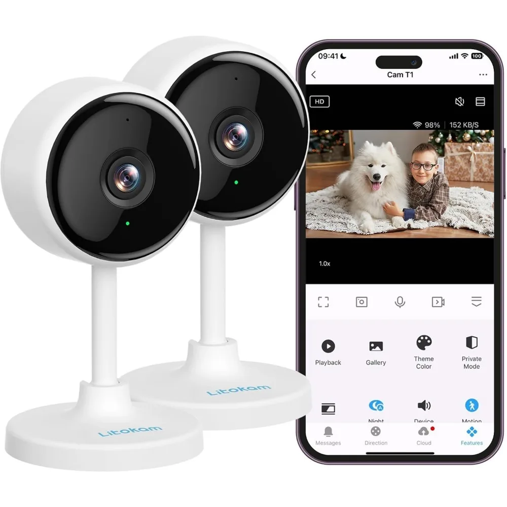 Home Security Cameras - 2K, Night Vision, Pet & Baby Monitor, Motion Detection, WiFi, 2-Pack