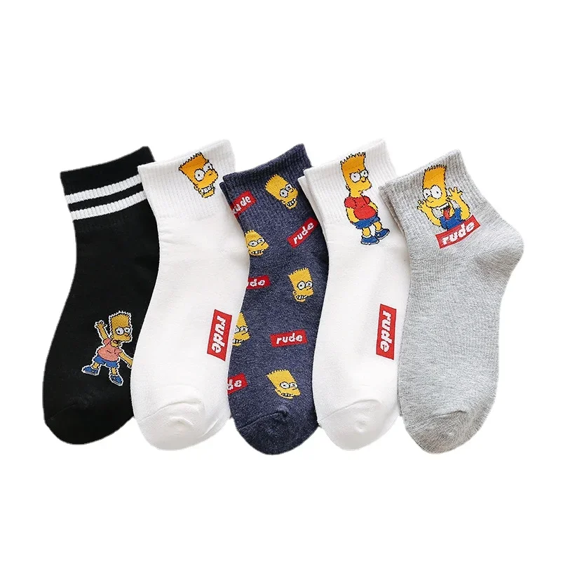 5 paia Cartoon Simpson cotone calzini per adulti uomo donna traspirante morbido tubo lungo calzini giovani ragazzi ragazze moda calzini sportivi