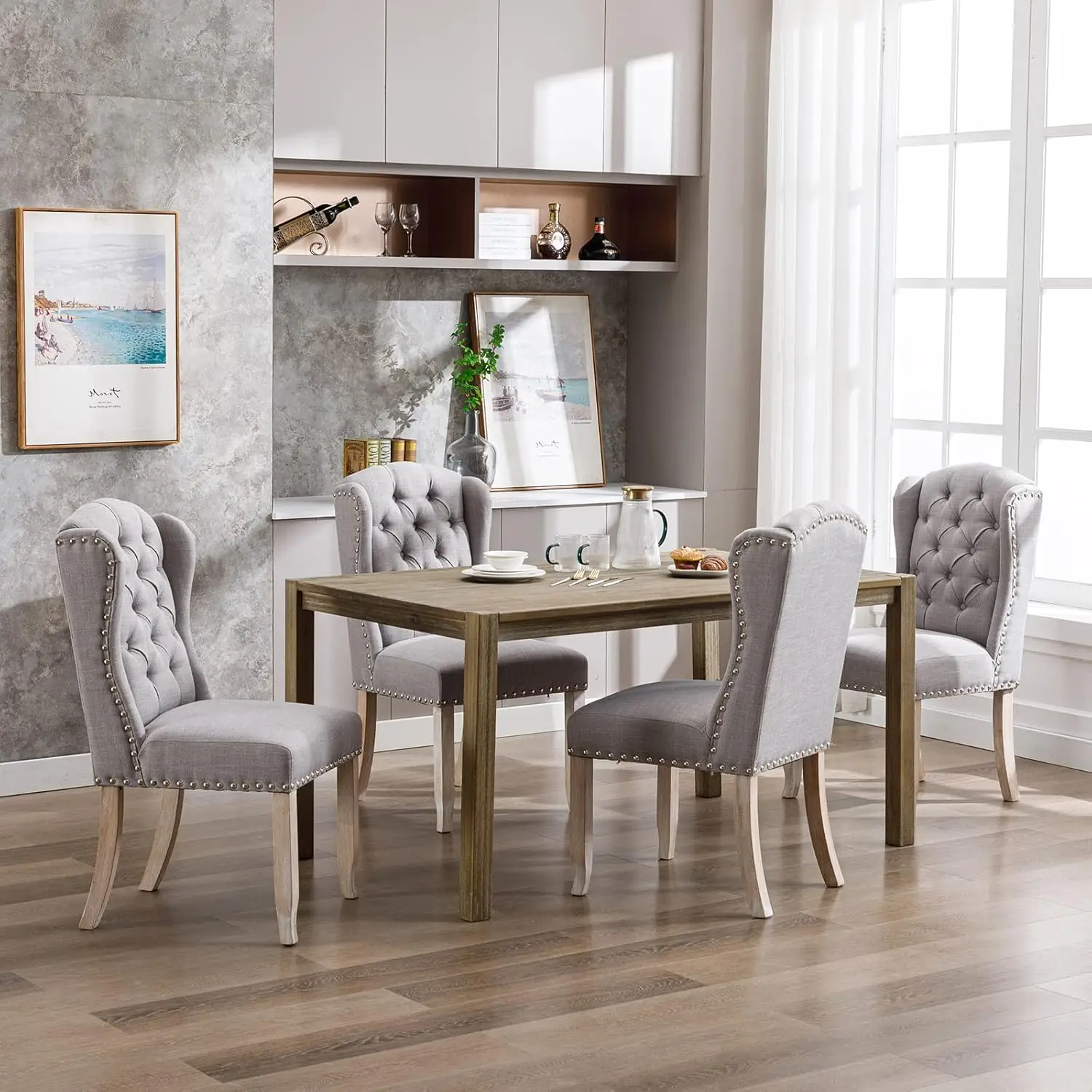 طقم كراسي طعام معنقدة حديثة مكونة من 2، كراسي غرفة طعام منجدة من الكتان، كرسي جانبي للضيوف بدون ذراع لغرفة طعام المطبخ، واي فاي