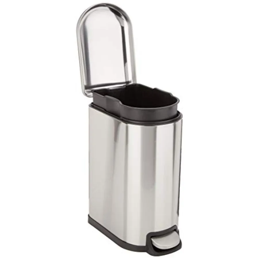 

D-Shaped Small Trash Can with Soft-Close Step Pedal Removable Inner Bucket Carrying Handle Smudge Resistant 10 l