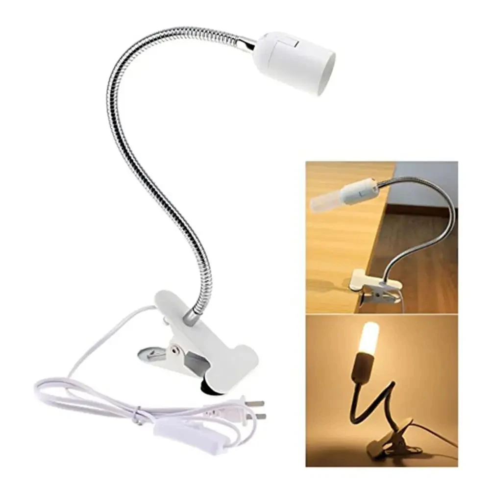 Flexível Suporte Da Lâmpada De Mesa, E27 Base De Luz, Soquete Gooseneck, Clip-on Cabo, Power On Switch para Casa, UE, EUA, UK Plug, 360 Graus