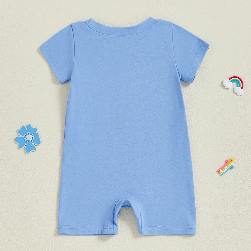 Infant Independence Day  Relaxed Fit Patriotic Design Round Neck Baby Bodysuit with Embroidered Stars and Letters