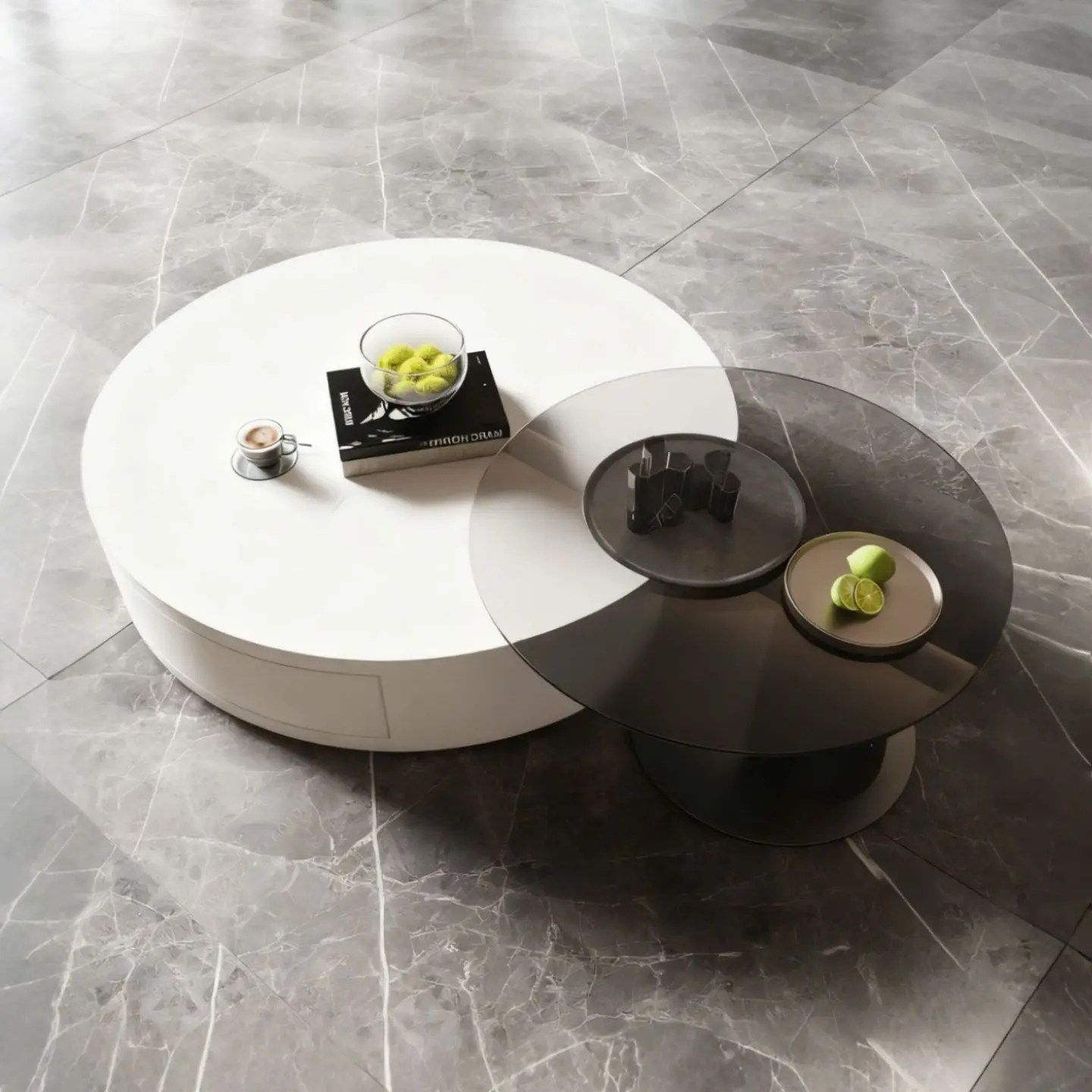 Italian light luxury minimalist round coffee table modern simple Nordic creative tempered glass side table combination