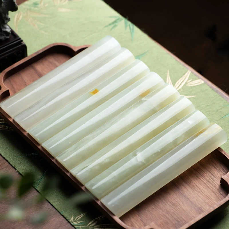Green Jade Paperweight with Ink Dish for Calligraphy Painting Desk Decoration Home Office Art Supply Chinese Gift Solid Set