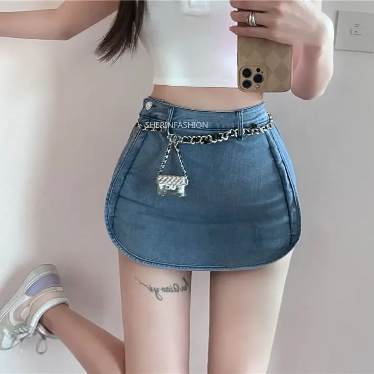 Open Crotch Pants Boyfriend Jeans Women Denim Skirt High Waist A-Line Shorts Skirts Outdoor Sex Vintage Culottes Exotic Hotpants